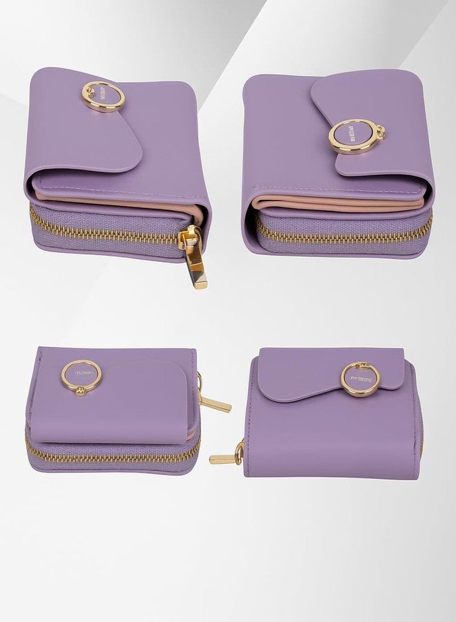PRANIJ Small Leather Bifold Wallet for Women Fashion Compact Slim Credit Card Holder with Zipper Coin Pocket, Mini Clutch Purse for Girls (Pale Purple) - Image 4